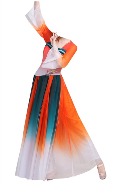 Order classical dance costumes, elegant new Chinese style fairy modern dance costumes, fan dress, art test, solo dance SKDO005 side view